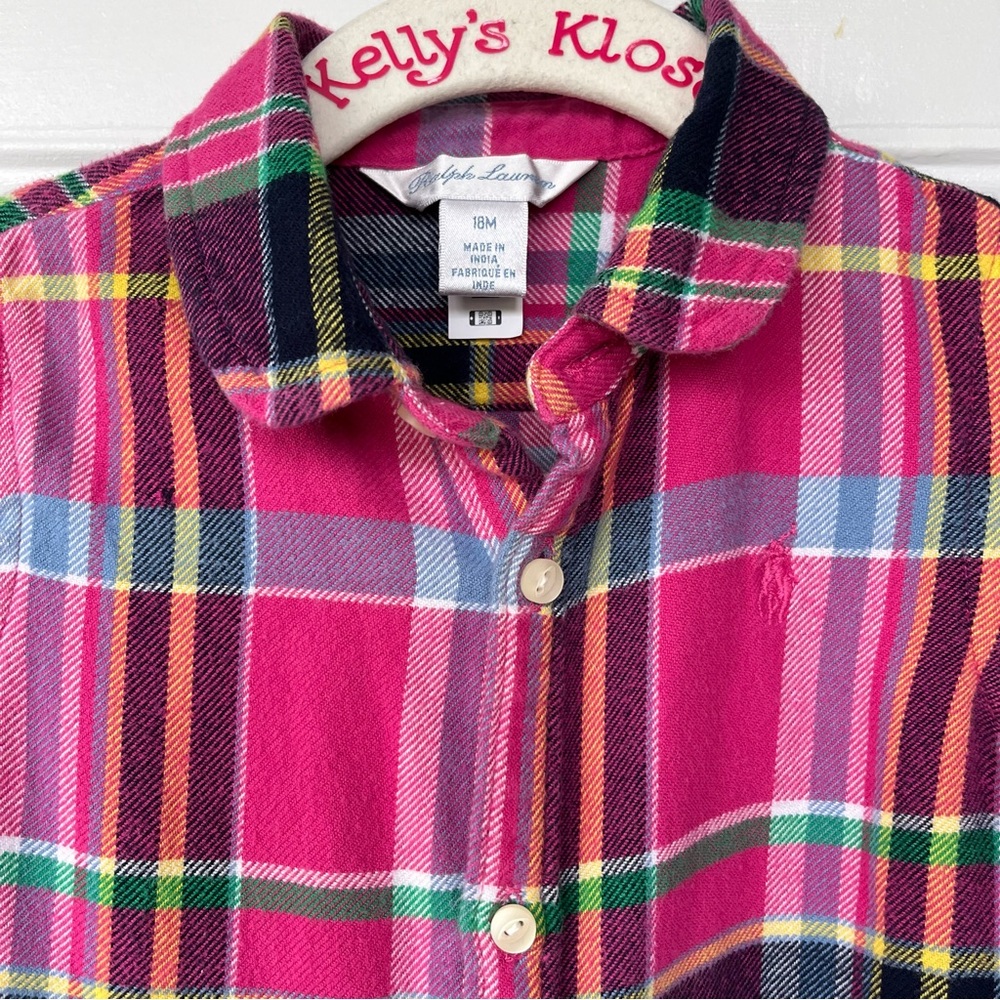 •Ralph Lauren• Girls Flannel Plaid Dress - Size 18 Months - Picture 3 of 6